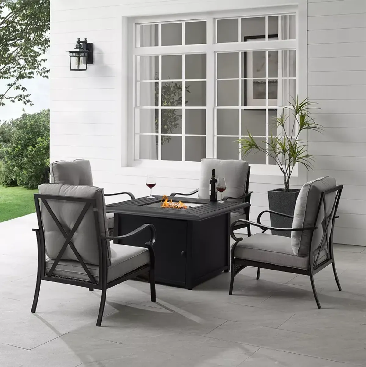 Sparrow & Wren Dahlia 5 Piece Outdoor Metal Conversation Set with Fire Table