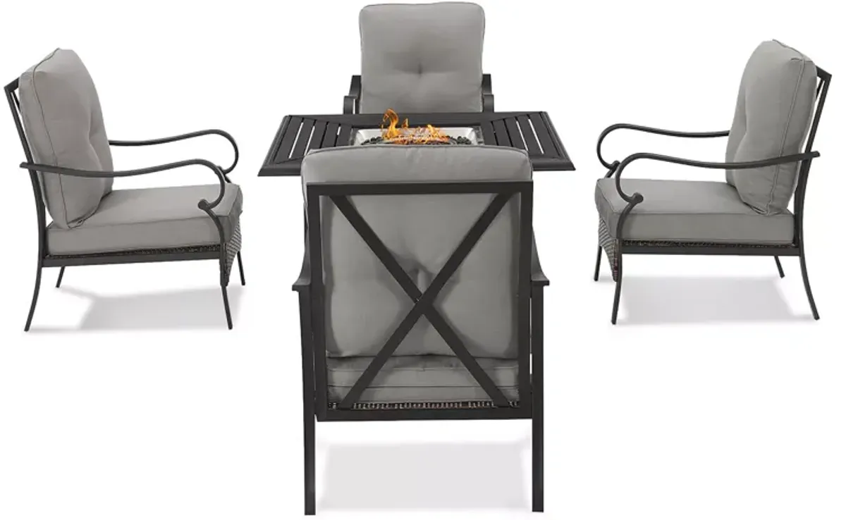 Sparrow & Wren Dahlia 5 Piece Outdoor Metal Conversation Set with Fire Table