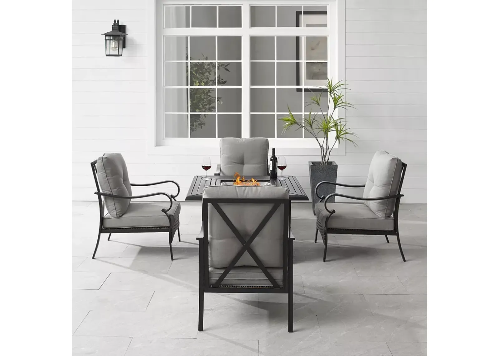 Sparrow & Wren Dahlia 5 Piece Outdoor Metal Conversation Set with Fire Table