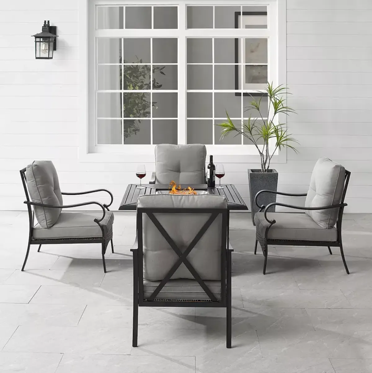 Sparrow & Wren Dahlia 5 Piece Outdoor Metal Conversation Set with Fire Table