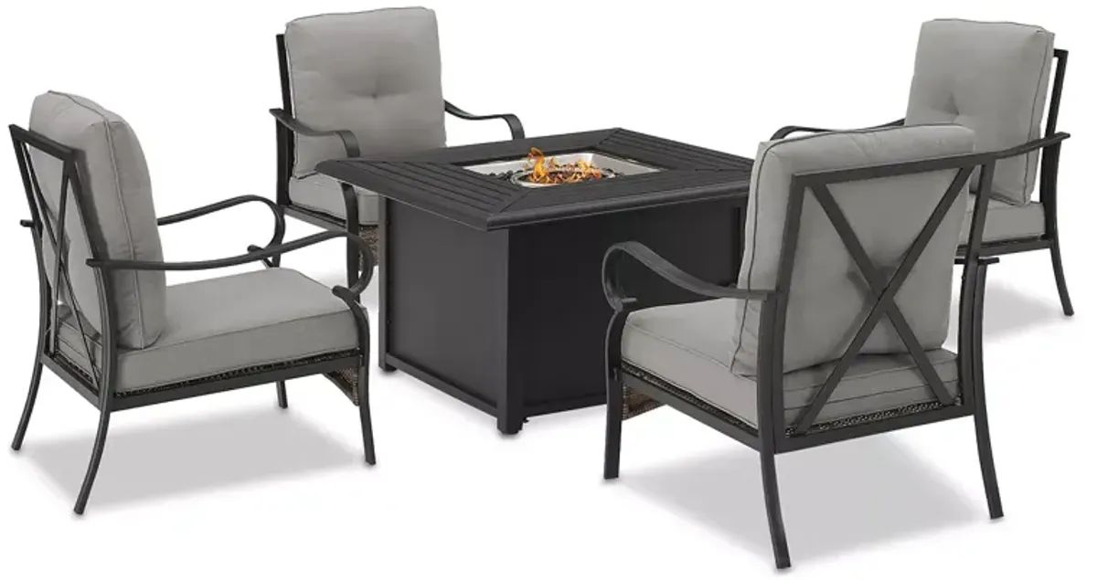 Sparrow & Wren Dahlia 5 Piece Outdoor Metal Conversation Set with Fire Table