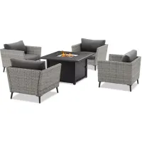 Sparrow & Wren Richland 5 Piece Outdoor Wicker Conversation Set with Fire Table