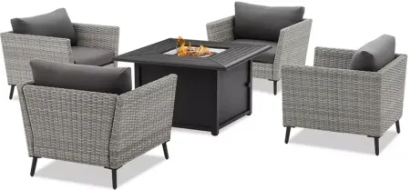 Sparrow & Wren Richland 5 Piece Outdoor Wicker Conversation Set with Fire Table