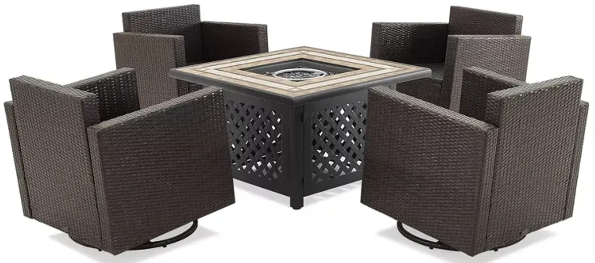 Sparrow & Wren Palm Harbor 5 Piece Outdoor Wicker Conversation Set with Fire Table