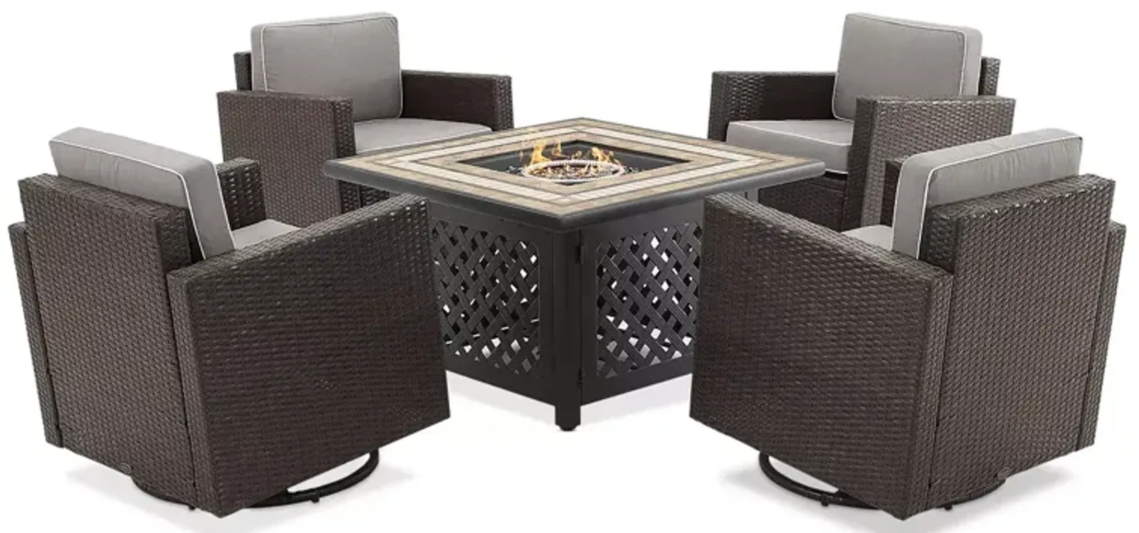 Sparrow & Wren Palm Harbor 5 Piece Outdoor Wicker Conversation Set with Fire Table