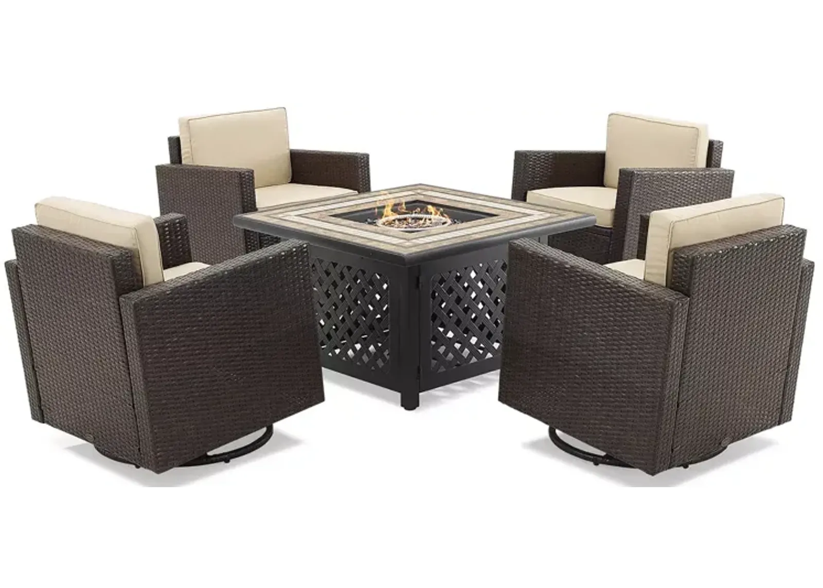 Sparrow & Wren Palm Harbor 5 Piece Outdoor Wicker Conversation Set with Fire Table