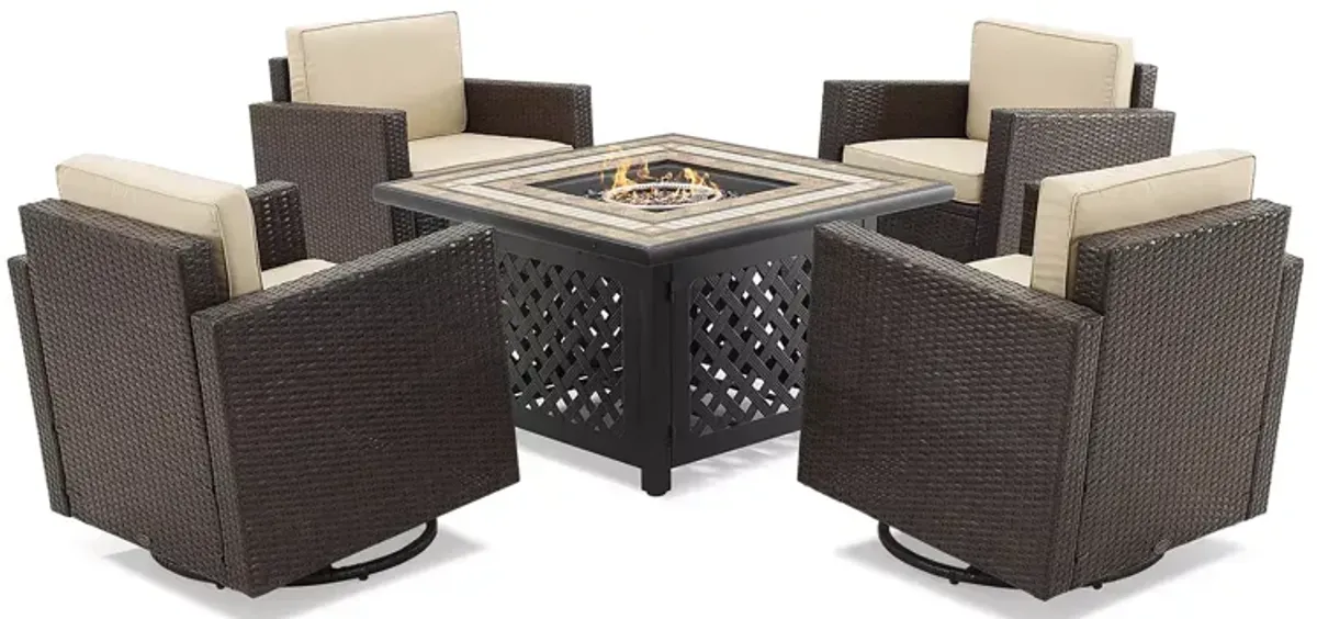 Sparrow & Wren Palm Harbor 5 Piece Outdoor Wicker Conversation Set with Fire Table