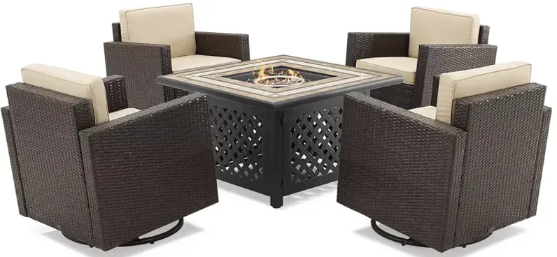 Sparrow & Wren Palm Harbor 5 Piece Outdoor Wicker Conversation Set with Fire Table