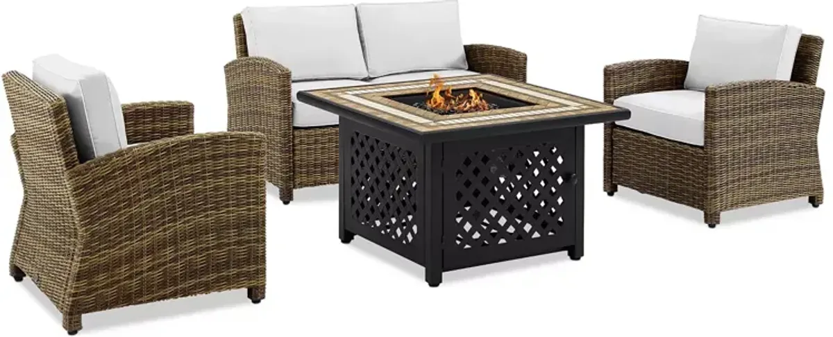 Sparrow & Wren Bradenton 4 Piece Outdoor Wicker Conversation Set with Fire Table