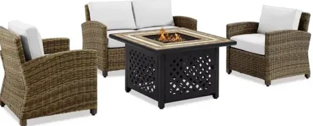 Sparrow & Wren Bradenton 4 Piece Outdoor Wicker Conversation Set with Fire Table
