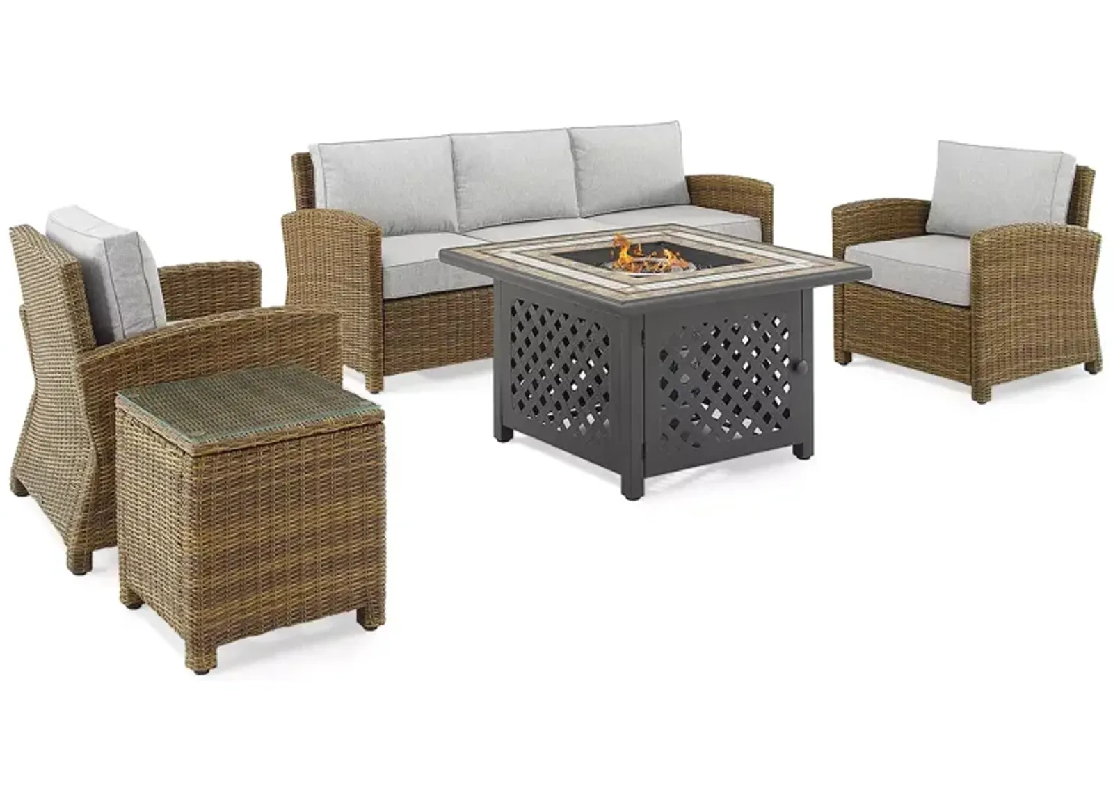 Sparrow & Wren Bradenton 5 Piece Outdoor Wicker Sofa Set with Fire Table