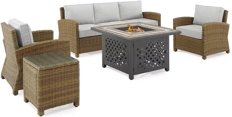 Sparrow & Wren Bradenton 5 Piece Outdoor Wicker Sofa Set with Fire Table