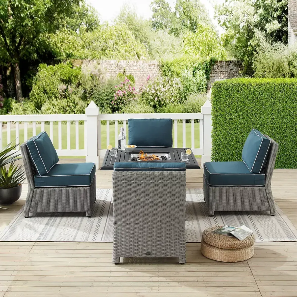 Sparrow & Wren Bradenton 5 Piece Outdoor Wicker Conversation Set with Fire Table