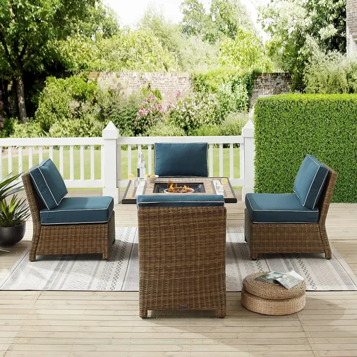 Sparrow & Wren Bradenton 5 Piece Outdoor Wicker Conversation Set with Fire Table