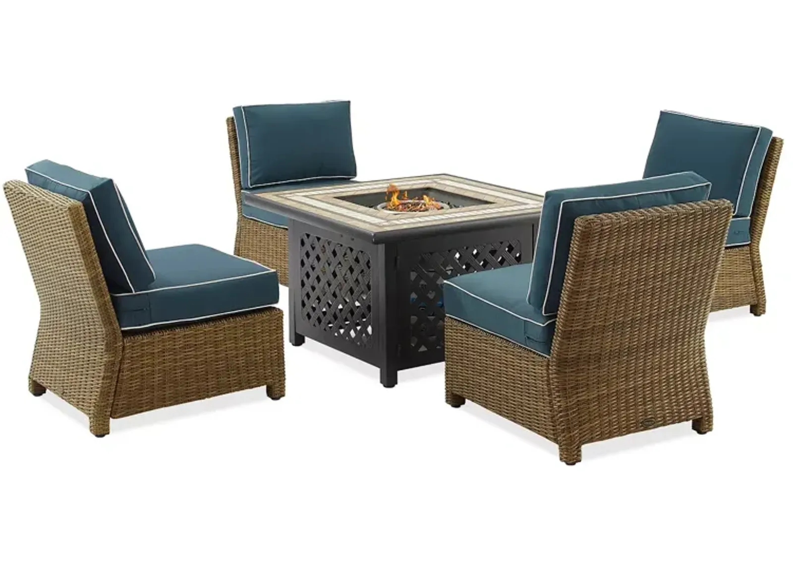 Sparrow & Wren Bradenton 5 Piece Outdoor Wicker Conversation Set with Fire Table