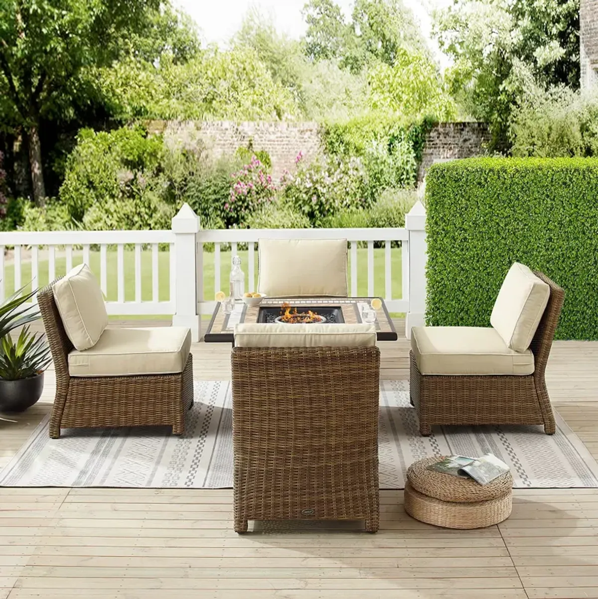 Sparrow & Wren Bradenton 5 Piece Outdoor Wicker Conversation Set with Fire Table