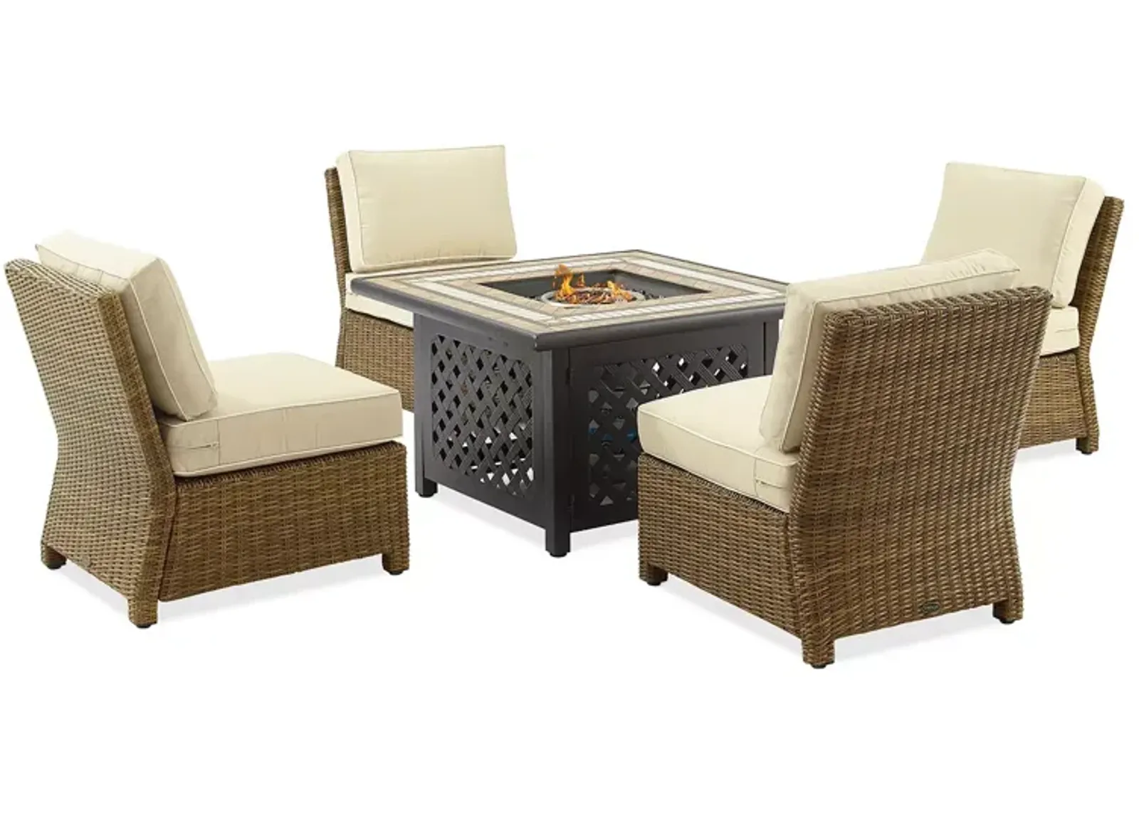 Sparrow & Wren Bradenton 5 Piece Outdoor Wicker Conversation Set with Fire Table