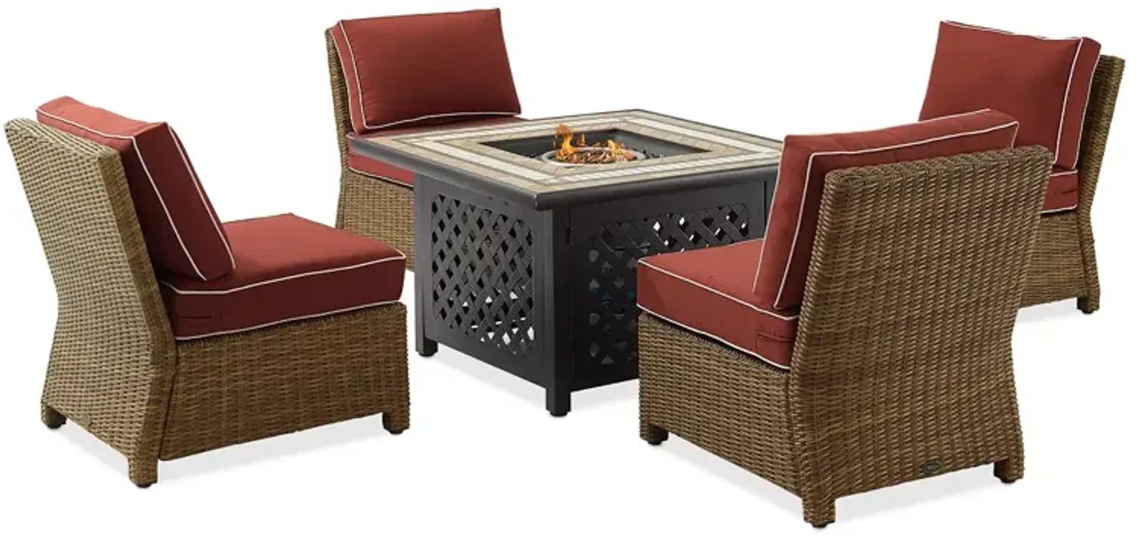 Sparrow & Wren Bradenton 5 Piece Outdoor Wicker Conversation Set with Fire Table