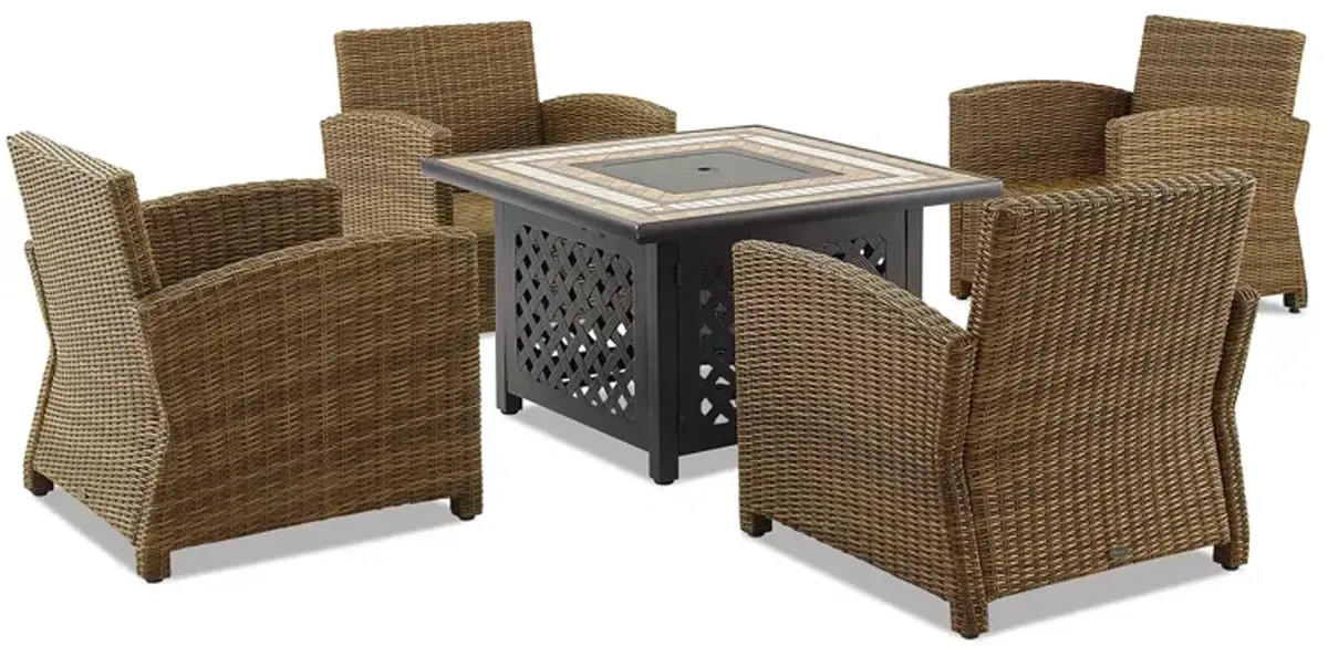 Sparrow & Wren Bradenton 5 Piece Outdoor Wicker Conversation Set with Fire Table