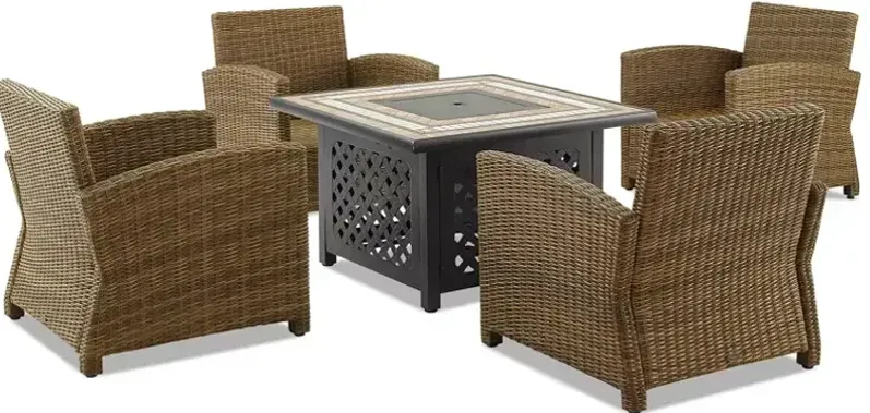 Sparrow & Wren Bradenton 5 Piece Outdoor Wicker Conversation Set with Fire Table