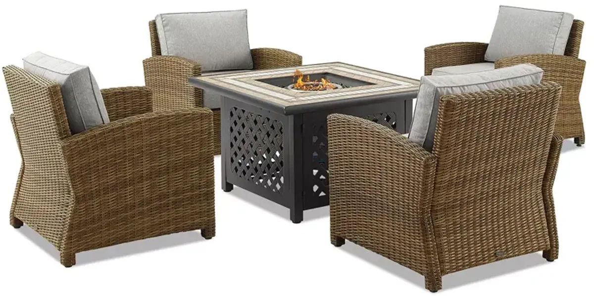 Sparrow & Wren Bradenton 5 Piece Outdoor Wicker Conversation Set with Fire Table