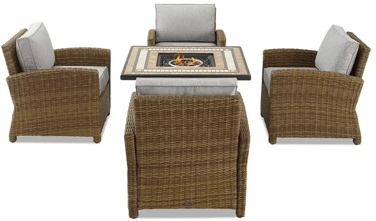 Sparrow & Wren Bradenton 5 Piece Outdoor Wicker Conversation Set with Fire Table