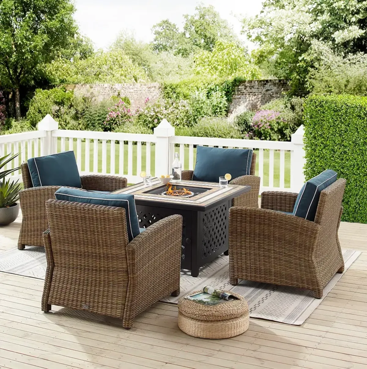 Sparrow & Wren Bradenton 5 Piece Outdoor Wicker Conversation Set with Fire Table