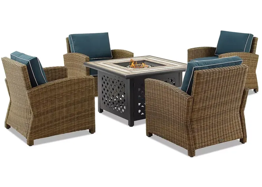 Sparrow & Wren Bradenton 5 Piece Outdoor Wicker Conversation Set with Fire Table