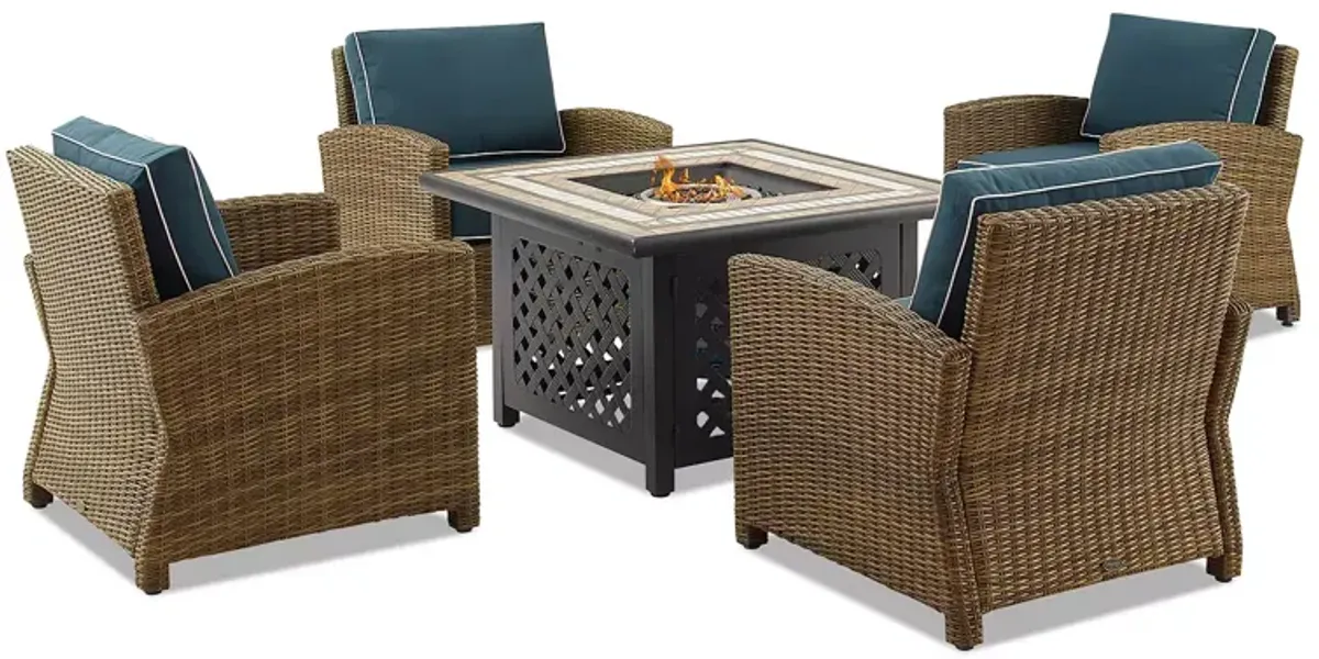 Sparrow & Wren Bradenton 5 Piece Outdoor Wicker Conversation Set with Fire Table