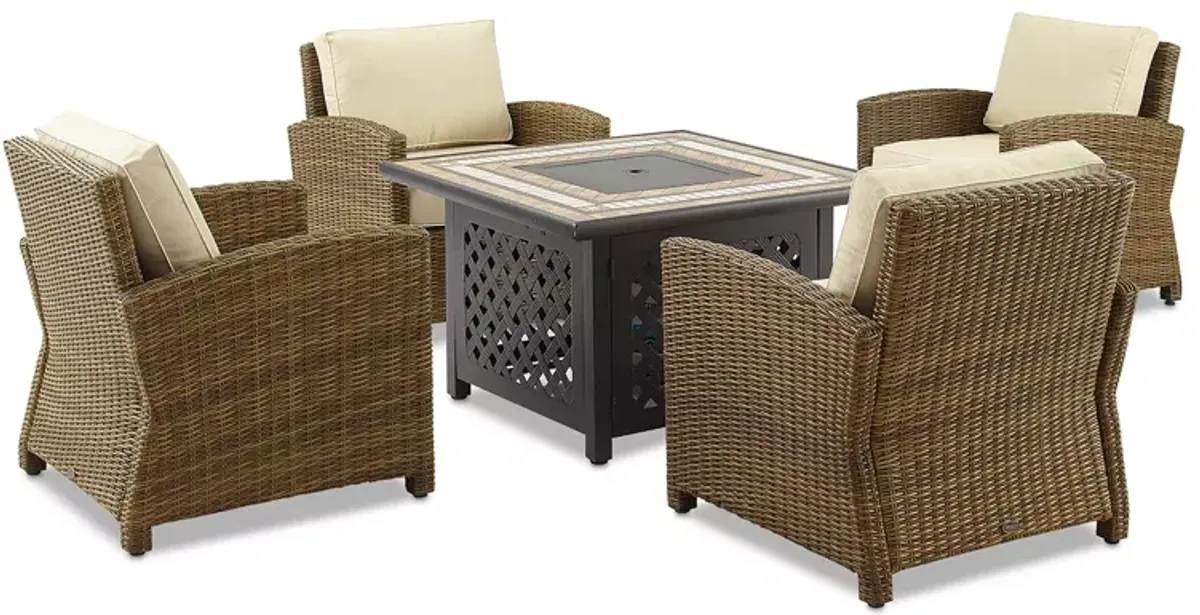 Sparrow & Wren Bradenton 5 Piece Outdoor Wicker Conversation Set with Fire Table