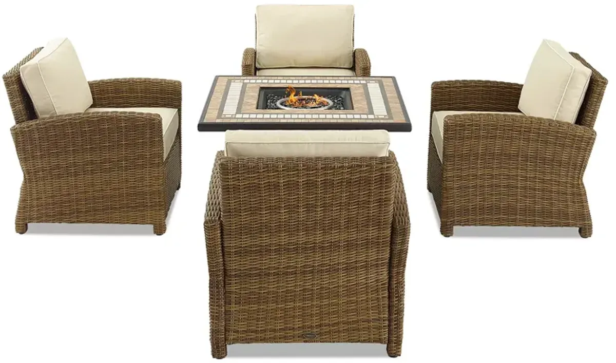 Sparrow & Wren Bradenton 5 Piece Outdoor Wicker Conversation Set with Fire Table