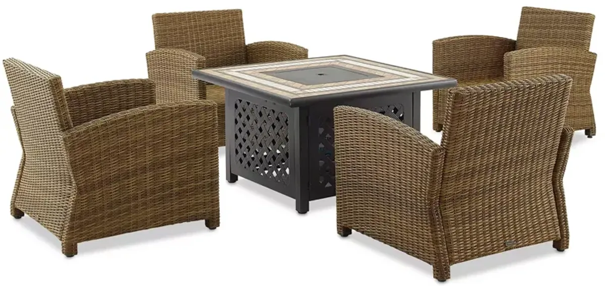 Sparrow & Wren Bradenton 5 Piece Outdoor Wicker Conversation Set with Fire Table