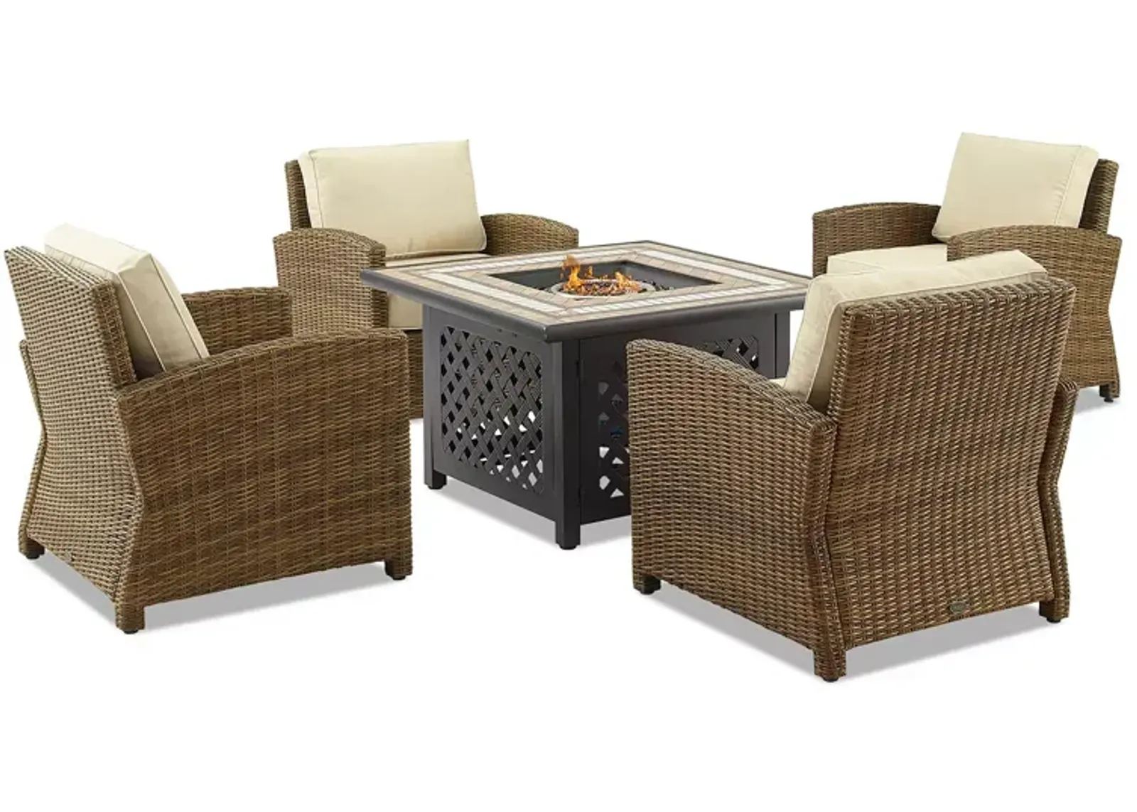 Sparrow & Wren Bradenton 5 Piece Outdoor Wicker Conversation Set with Fire Table