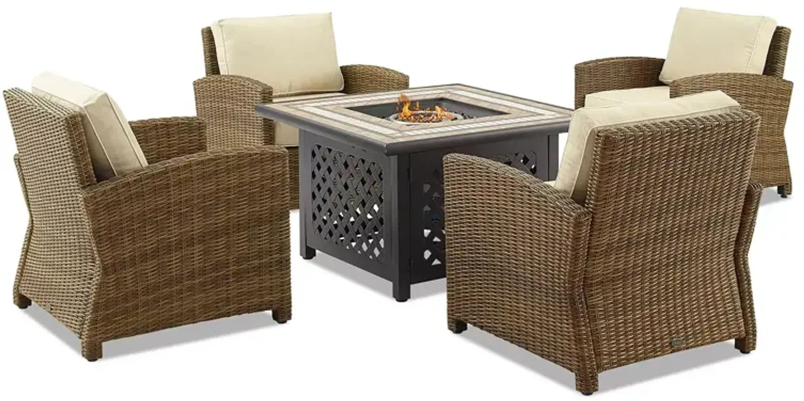 Sparrow & Wren Bradenton 5 Piece Outdoor Wicker Conversation Set with Fire Table