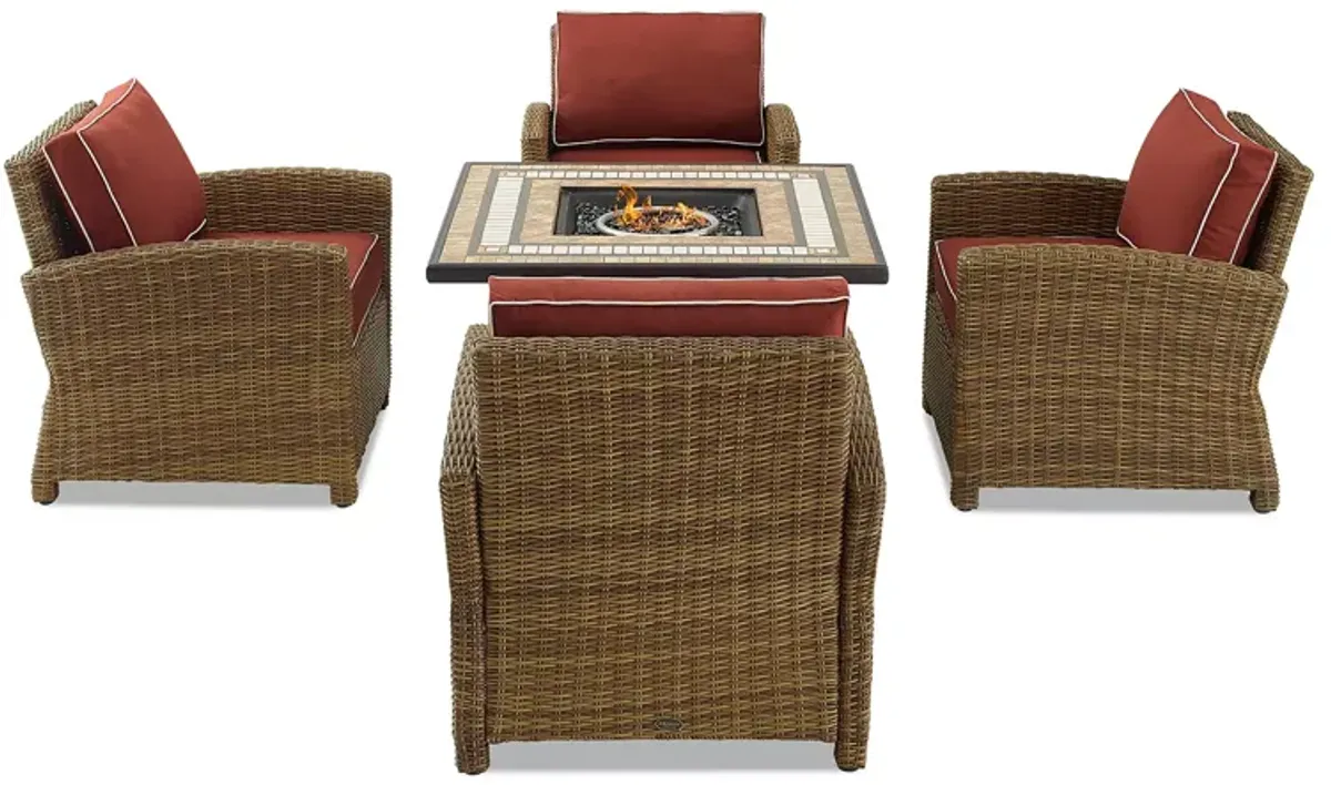 Sparrow & Wren Bradenton 5 Piece Outdoor Wicker Conversation Set with Fire Table