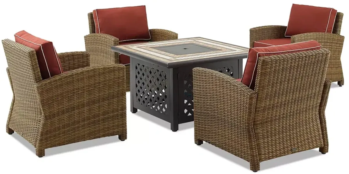 Sparrow & Wren Bradenton 5 Piece Outdoor Wicker Conversation Set with Fire Table