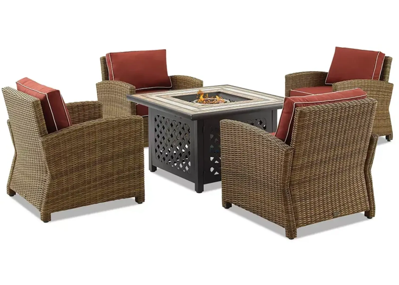 Sparrow & Wren Bradenton 5 Piece Outdoor Wicker Conversation Set with Fire Table