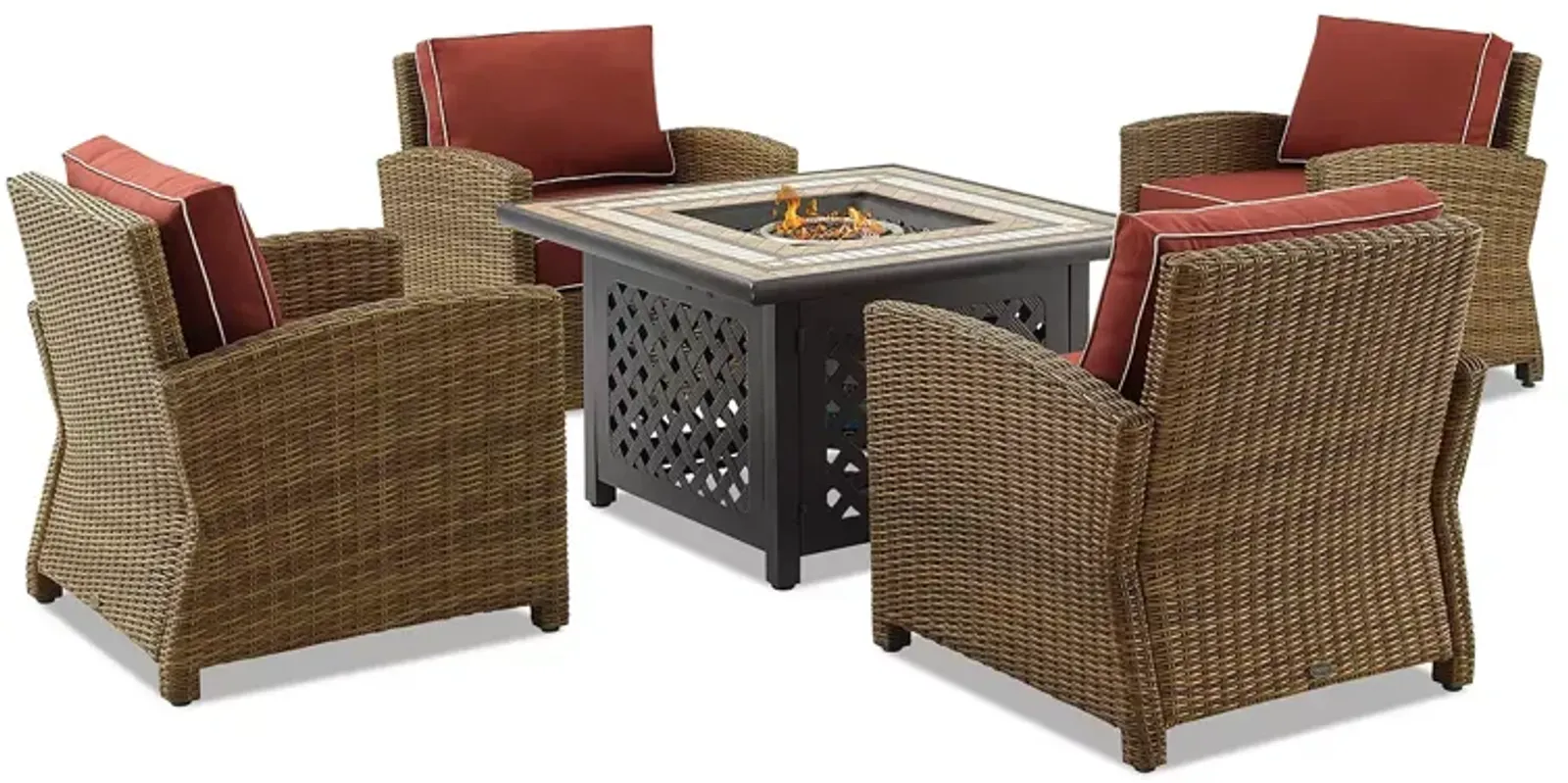 Sparrow & Wren Bradenton 5 Piece Outdoor Wicker Conversation Set with Fire Table