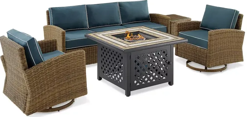 Sparrow & Wren Bradenton 5 Piece Outdoor Wicker Swivel Rocker & Sofa Set with Fire Table