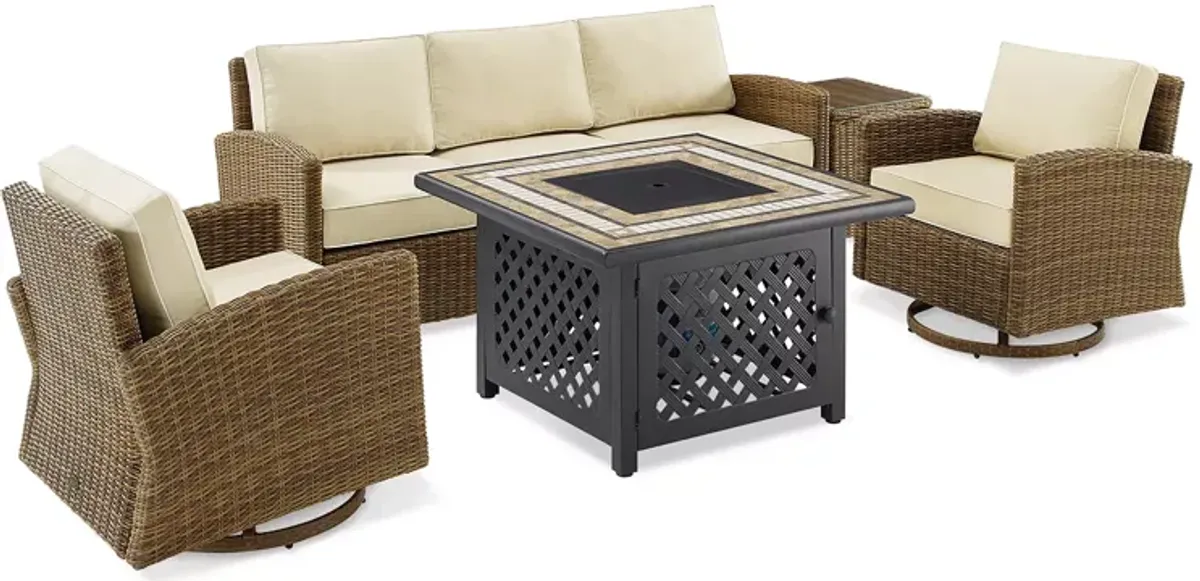 Sparrow & Wren Bradenton 5 Piece Outdoor Wicker Swivel Rocker & Sofa Set with Fire Table