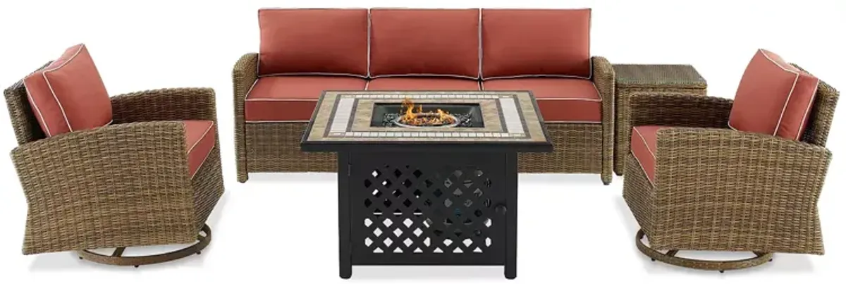 Sparrow & Wren Bradenton 5 Piece Outdoor Wicker Swivel Rocker & Sofa Set with Fire Table