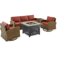 Sparrow & Wren Bradenton 5 Piece Outdoor Wicker Swivel Rocker & Sofa Set with Fire Table