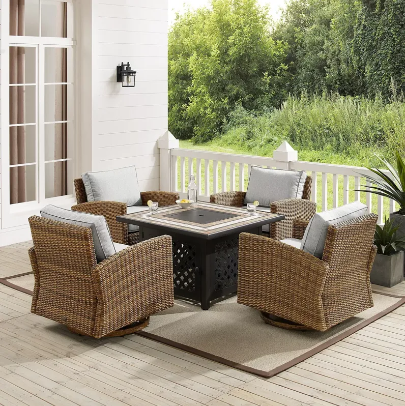 Sparrow & Wren Bradenton 5 Piece Outdoor Wicker Swivel Rocker Set with Fire Table