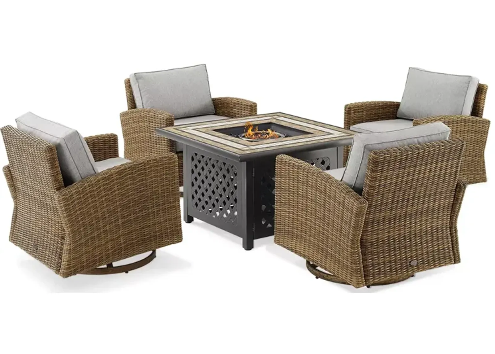 Sparrow & Wren Bradenton 5 Piece Outdoor Wicker Swivel Rocker Set with Fire Table