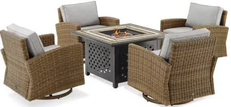 Sparrow & Wren Bradenton 5 Piece Outdoor Wicker Swivel Rocker Set with Fire Table