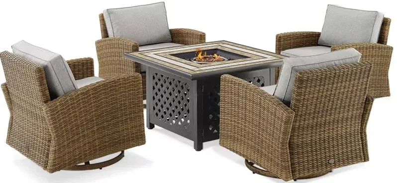 Sparrow & Wren Bradenton 5 Piece Outdoor Wicker Swivel Rocker Set with Fire Table