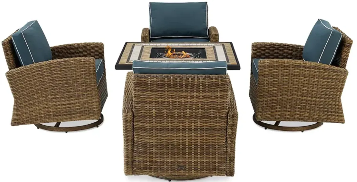 Sparrow & Wren Bradenton 5 Piece Outdoor Wicker Swivel Rocker Set with Fire Table