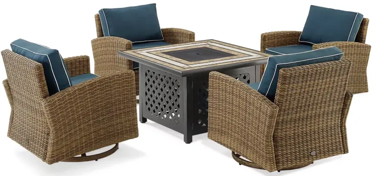 Sparrow & Wren Bradenton 5 Piece Outdoor Wicker Swivel Rocker Set with Fire Table