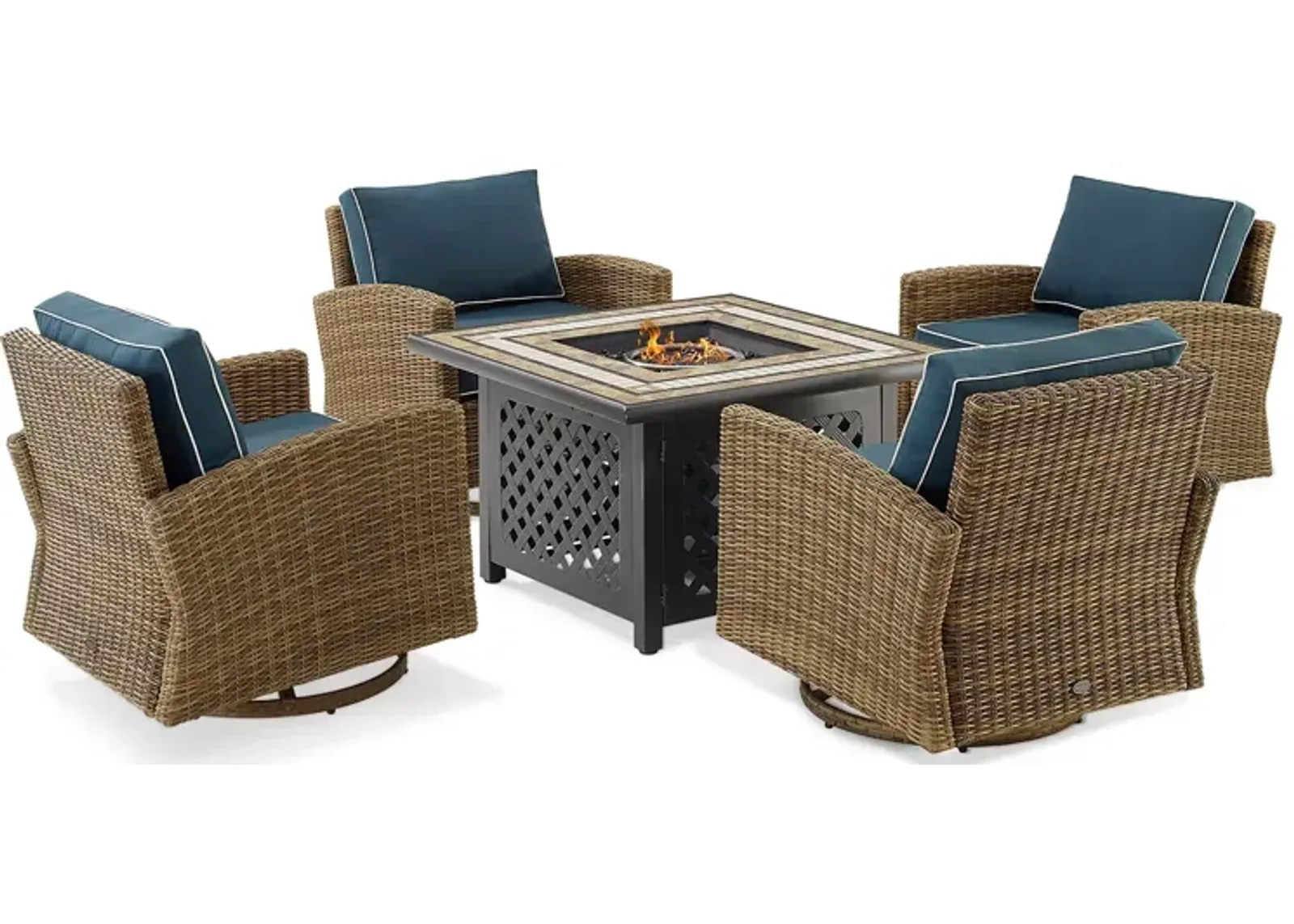 Sparrow & Wren Bradenton 5 Piece Outdoor Wicker Swivel Rocker Set with Fire Table