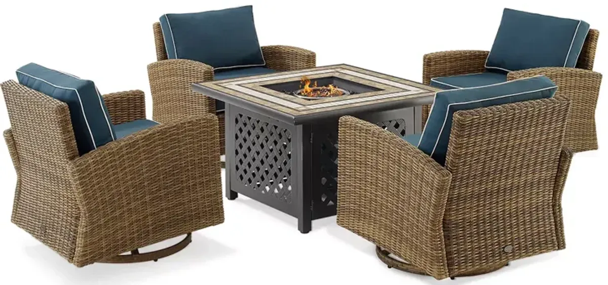 Sparrow & Wren Bradenton 5 Piece Outdoor Wicker Swivel Rocker Set with Fire Table